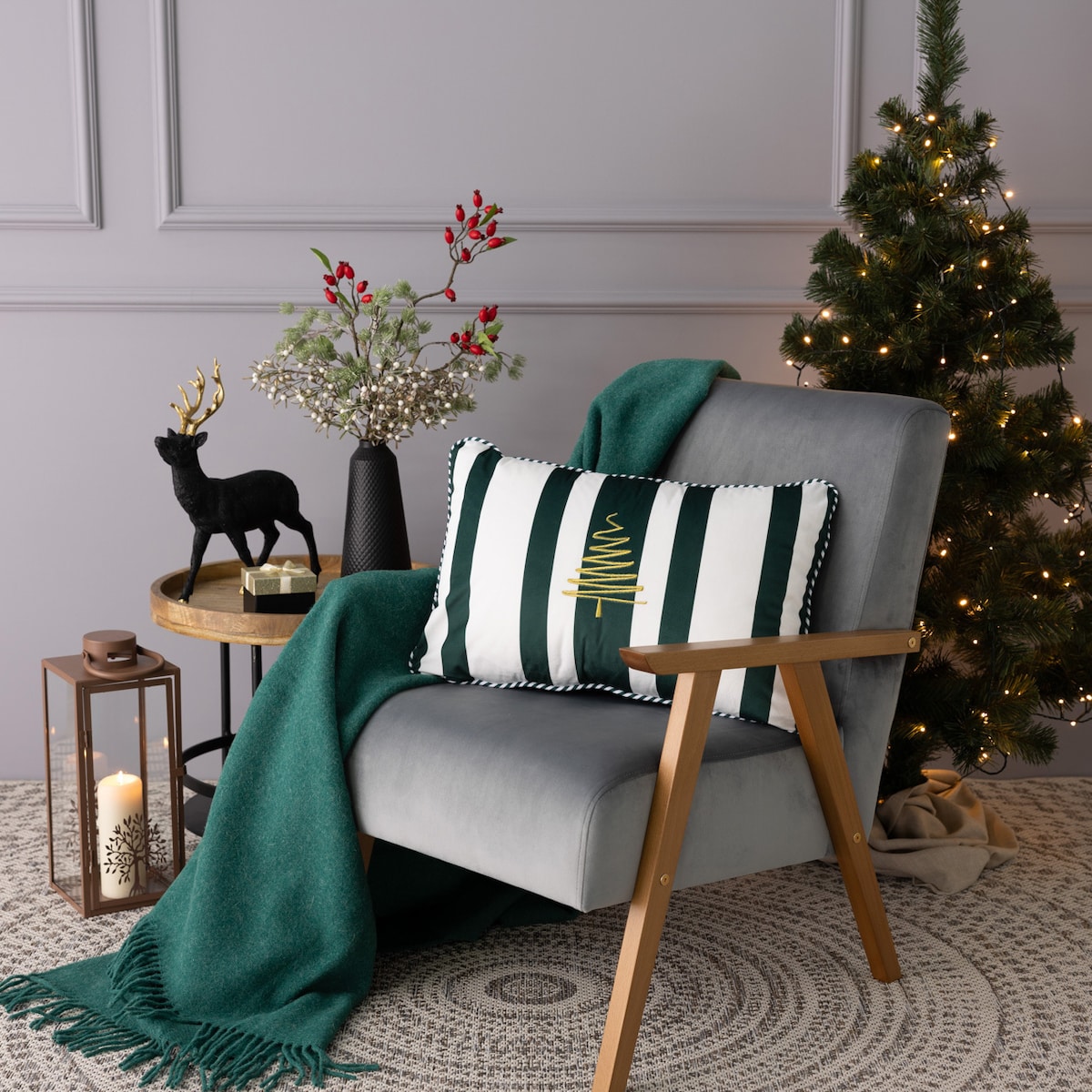 Poszewka na poduszkę Green & White Noel 60x40 cm boże narodzenie, święta, świąteczne, zielony, 60x40 cm