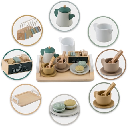 Drewniany serwis kawowy dla dzieci zestaw do kawy i herbaty Nukido