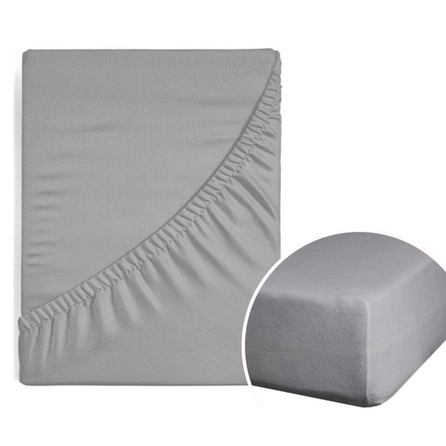 Prześcieradło z Gumką Satyna 180 x 200 Srebrne Szare Satynowe Duże miękkie