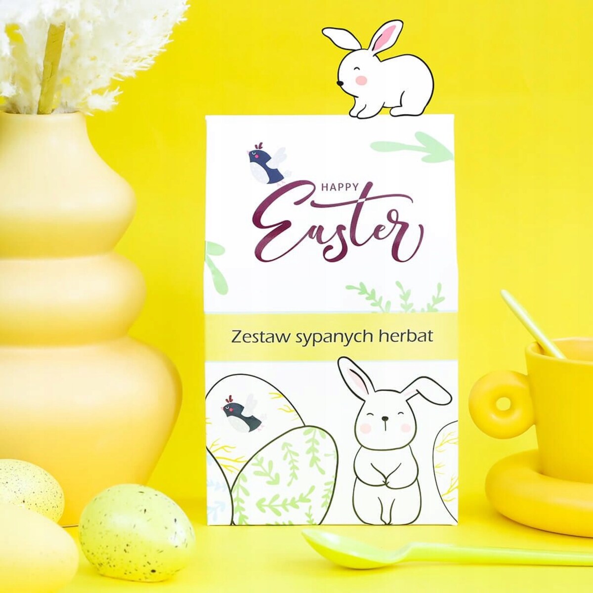 Zestaw herbat sypanych liściastych HAPPY EASTER 10 różnych smaków - prezent upominek paczka box na Wielkanoc Zajączka dla kobiety faceta