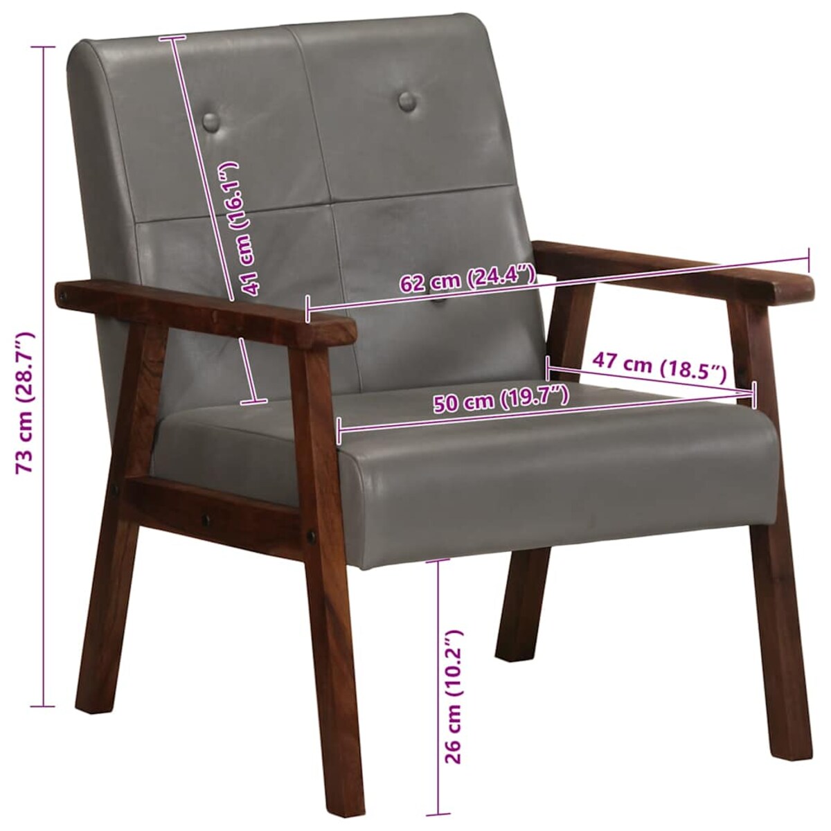 vidaXL Fotel, szary, skóra naturalna