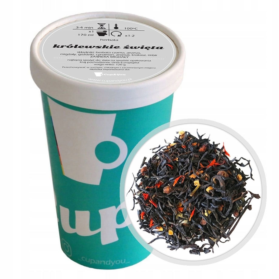 Herbata czarna KRÓLEWSKIE ŚWIĘTA imbir goździki cynamon ananas migdały 120g