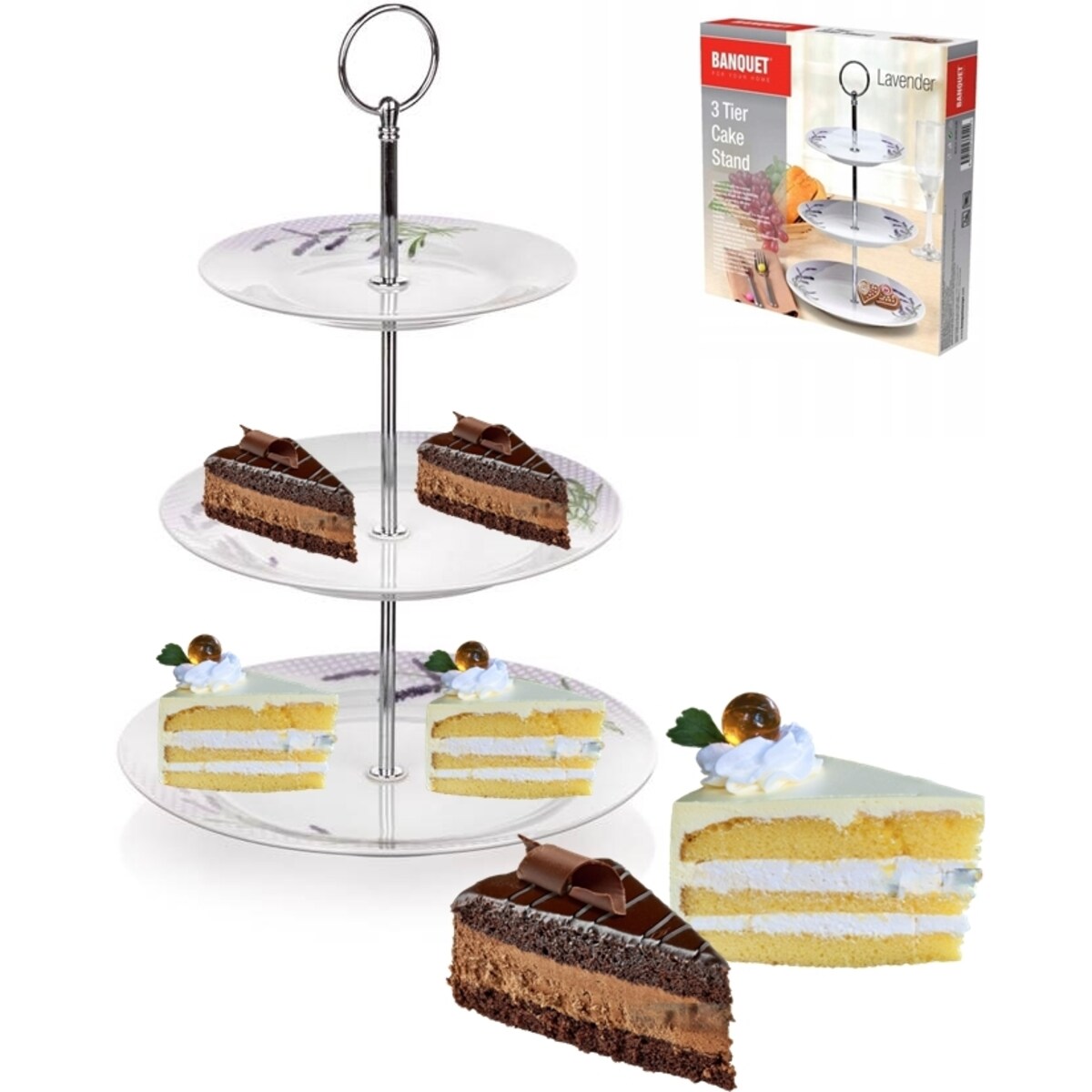 PATERA CERAMIKA w dekor lawenda na ciasto owoce przyjęcia prezent piętrowa