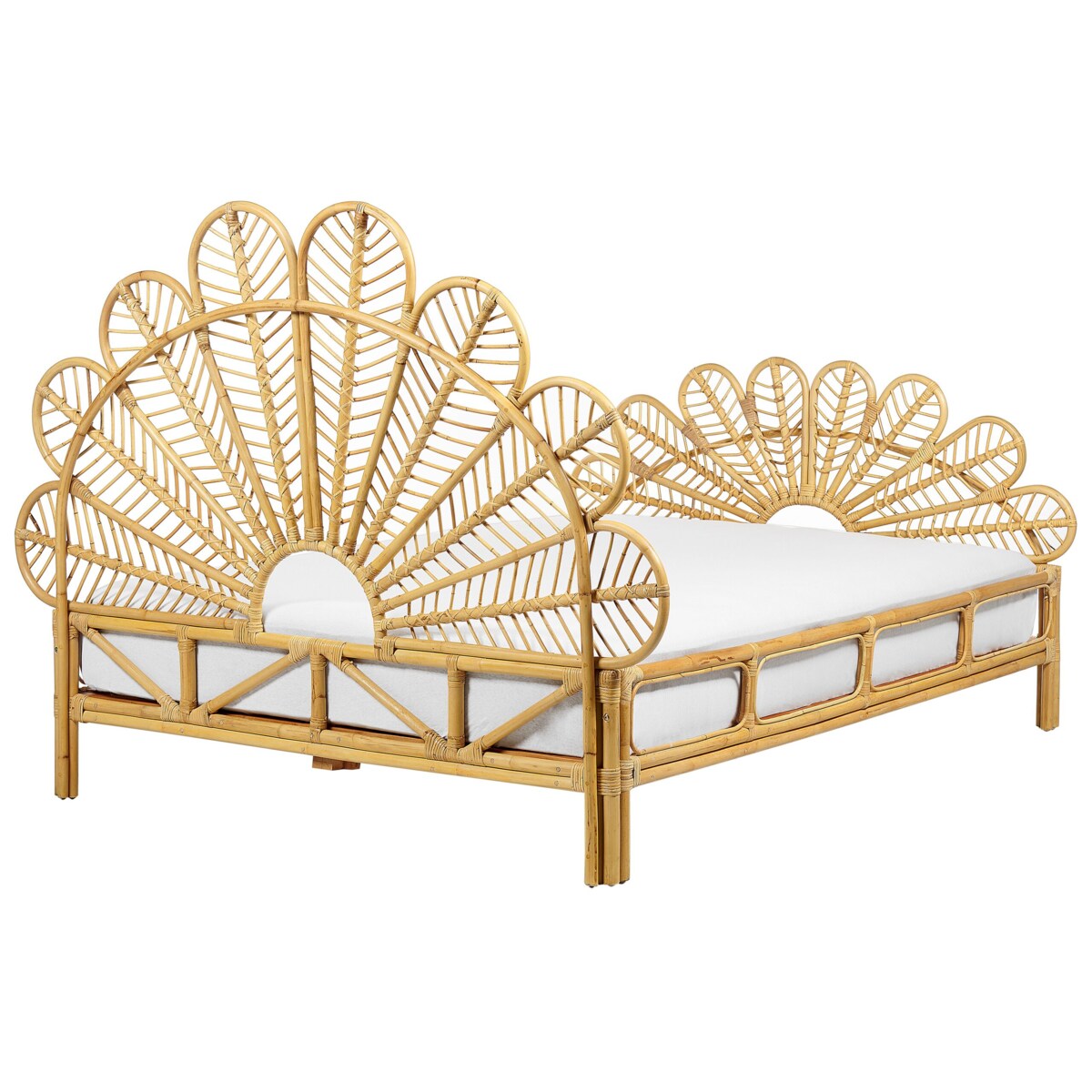 Łóżko paw rattanowe 140 x 200 cm jasne drewno FLORENTINE