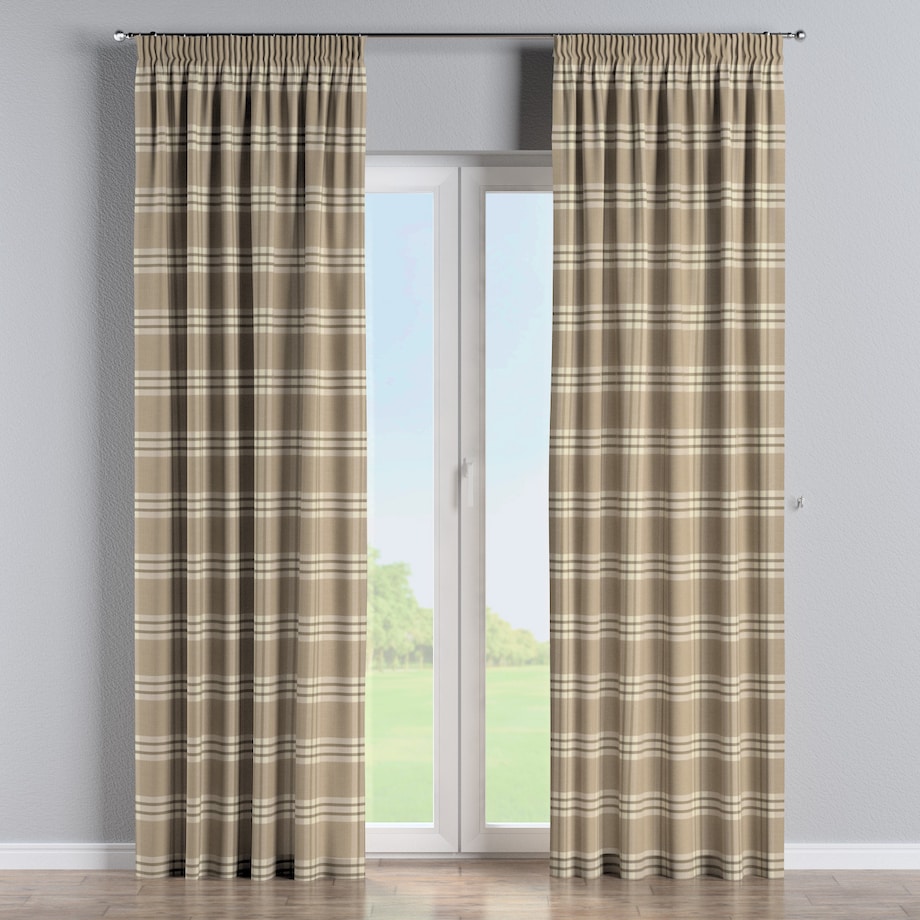 Zasłona na taśmie marszczącej 1 szt. 130x260 krata beżowa
