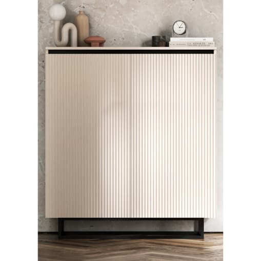 Komoda Glamour Szafka RTV Kaszmir MAT ryflowane fronty czarny stelaż 110,8 cm