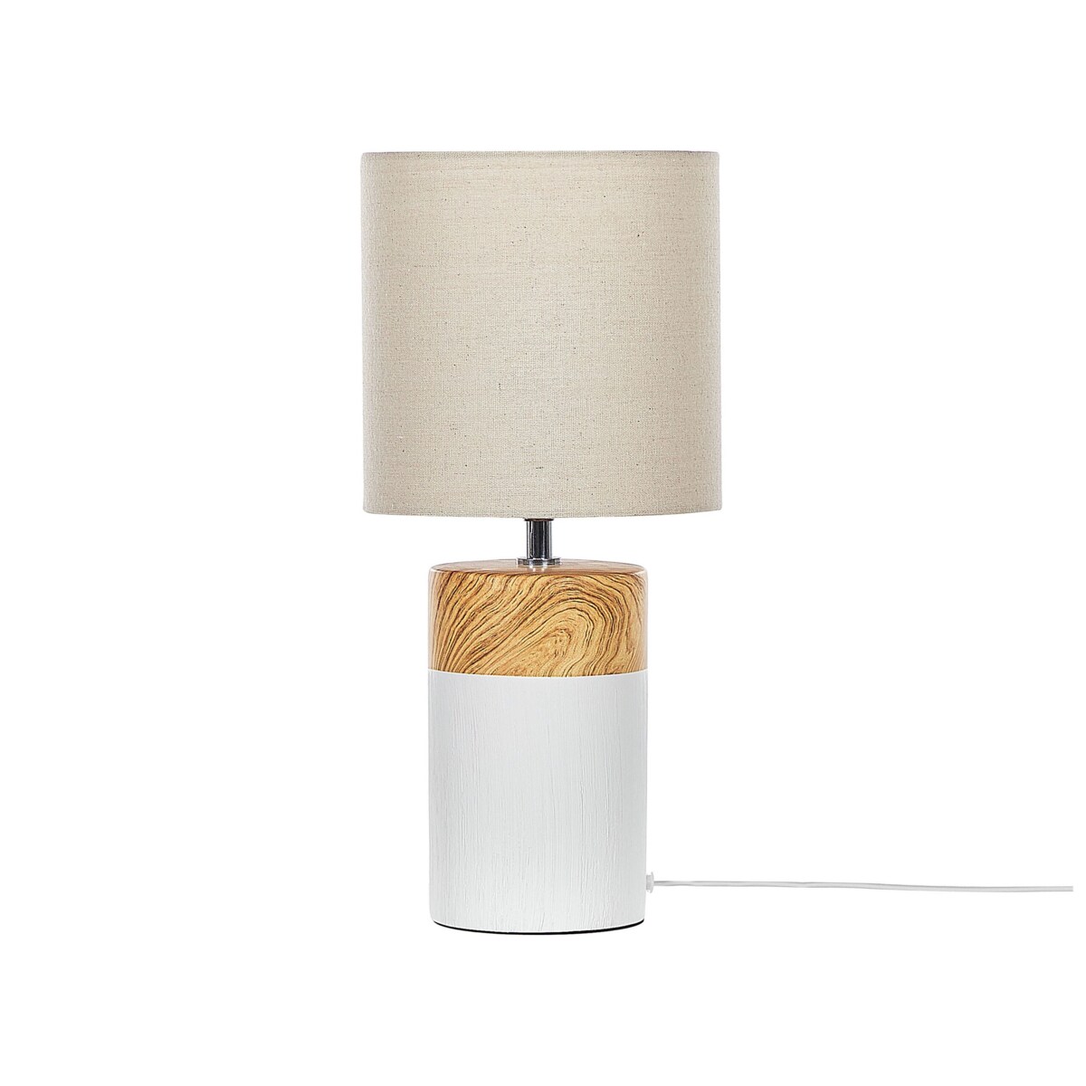 Lampa stołowa ceramiczna biała z jasnym drewnem ALZEYA