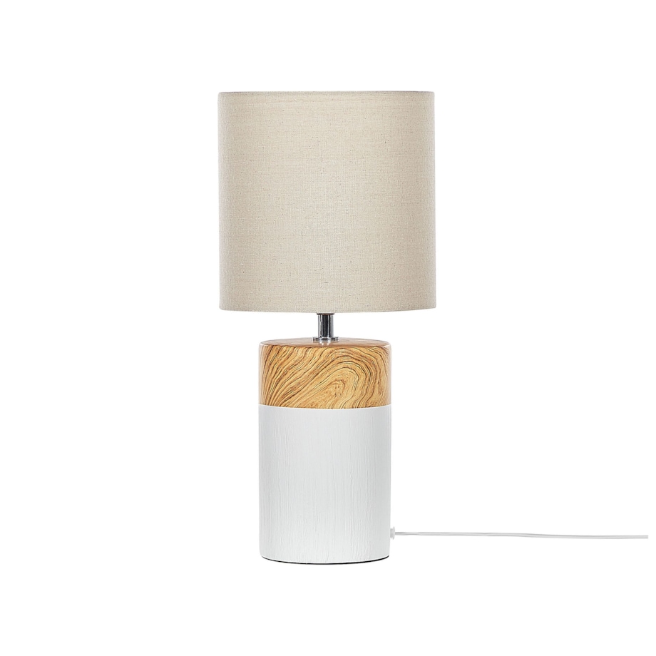 Lampa stołowa ceramiczna biała z jasnym drewnem ALZEYA