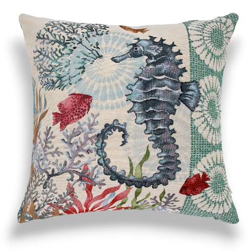 Dwustronna poduszka gobelinowa z konikiem morskim 45x45 Morskie Opowieści - seledyn