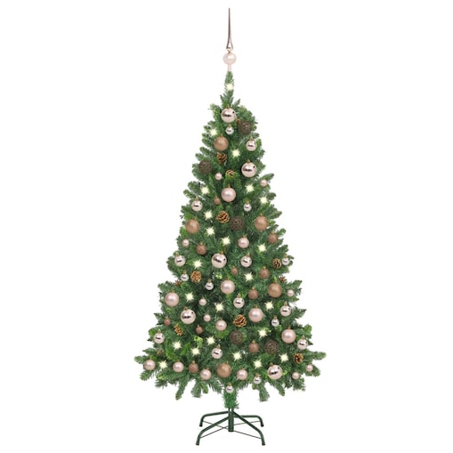 vidaXL Sztuczna choinka z lampkami, bombkami i szyszkami, 150 cm