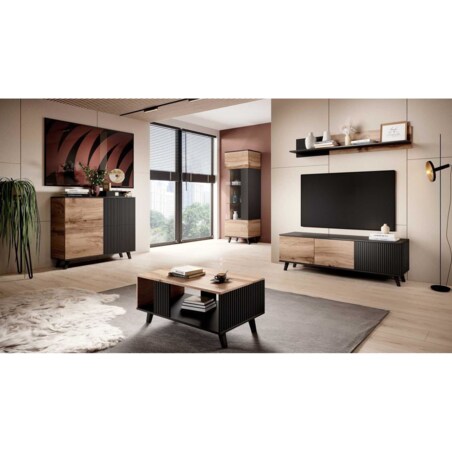 SZAFKA RTV Adre 150/40/47 cm dąb wotan|czarna MDF I TWORZYWO