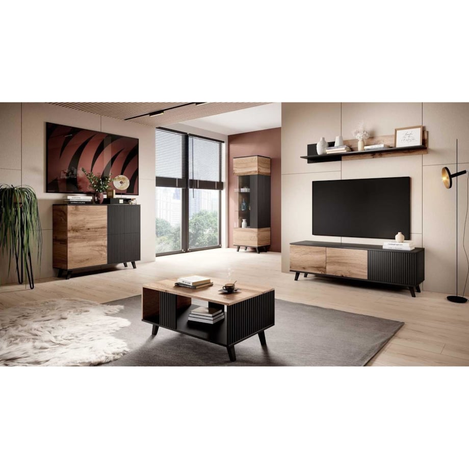 SZAFKA RTV Adre 150/40/47 cm dąb wotan|czarna MDF I TWORZYWO
