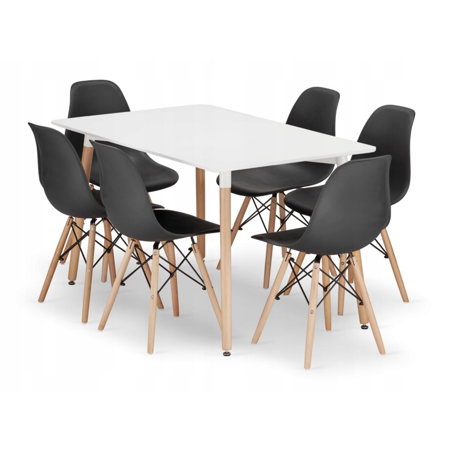 Zestaw Stół Do Jadalni Kuchni Salonu Biura Prostokątny Adria 120X80 Biały + 6 Krzeseł Osaka Czarne