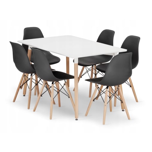 Zestaw Stół Do Jadalni Kuchni Salonu Biura Prostokątny Adria 120X80 Biały + 6 Krzeseł Osaka Czarne