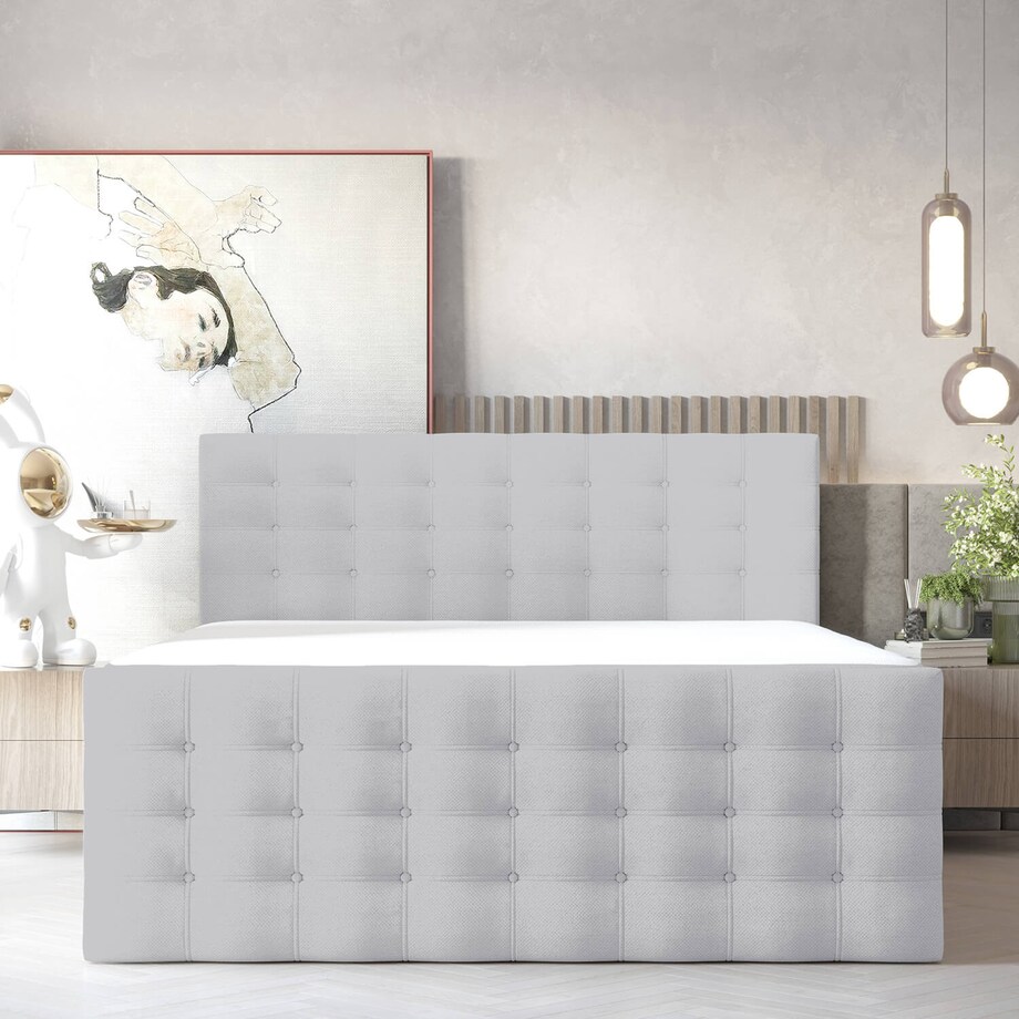 Łóżko kontynentalne STATE 180x200 z pojemnikiem, Jasny Szary, tkanina Megan 364