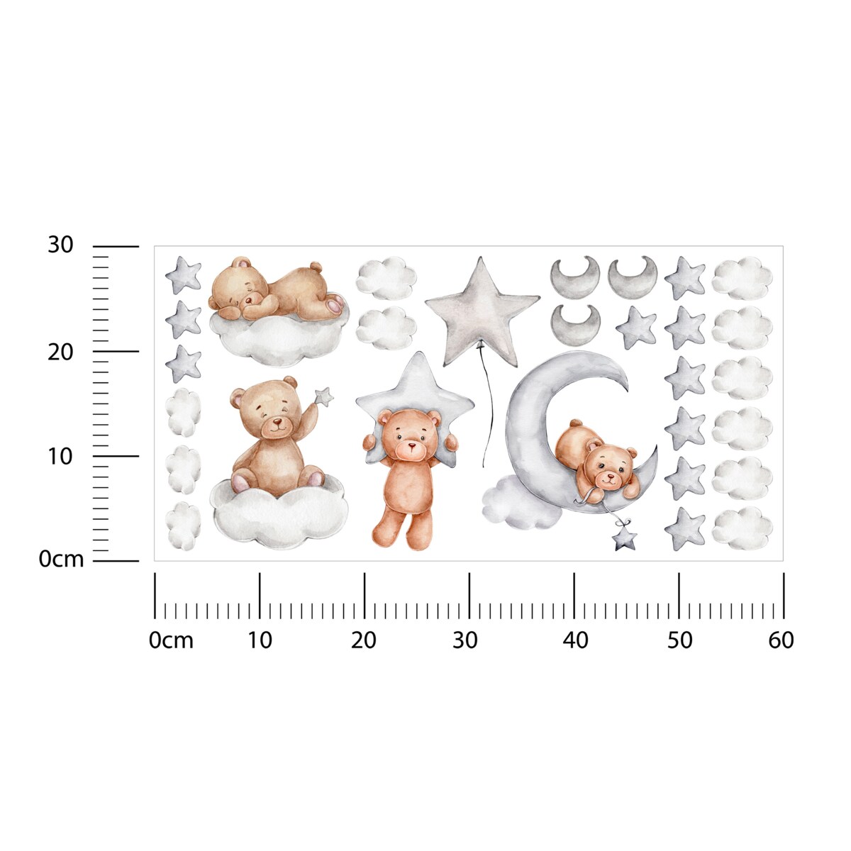Naklejki Misie na szarych chmurkach 60x30cm