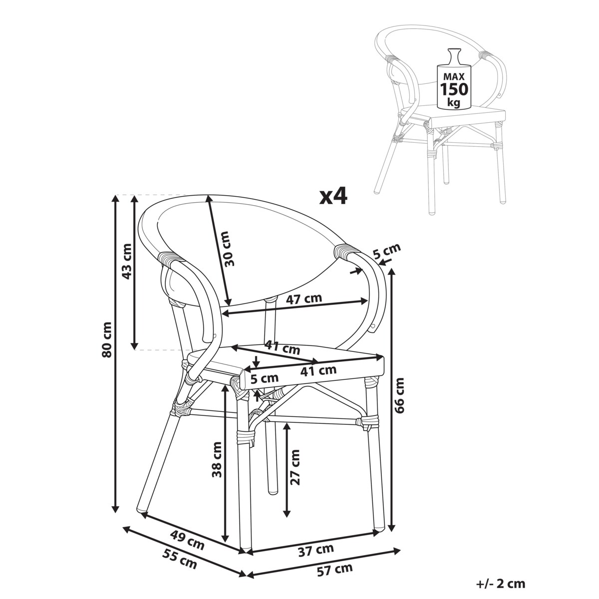 Zestaw 4 krzeseł ogrodowych CASPRI II Metal Szary
