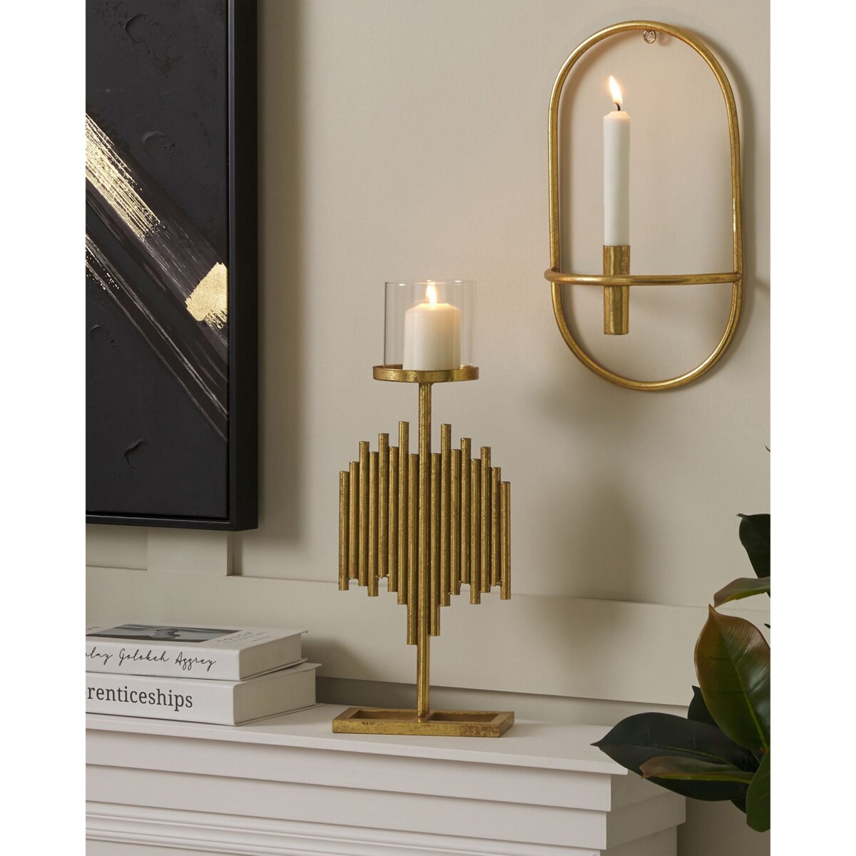 Świecznik metalowy 47 cm złoty NIAS