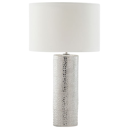 Lampka nocna porcelanowa biało-srebrna AIKEN