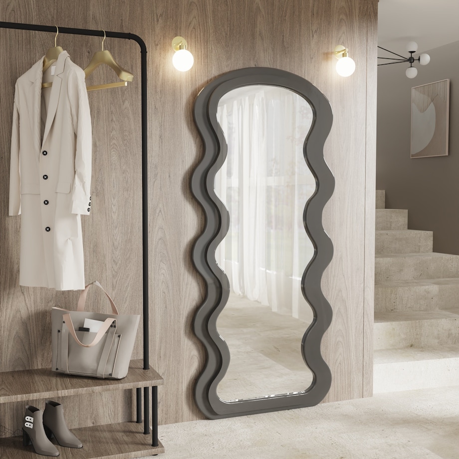 Lustro wiszące w czarnej ramie faliste 177x75 cm