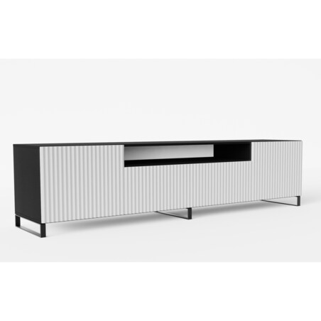 Stojąca szafka RTV NOELI pod telewizor, z ryflowanym frontem -biało-czarna