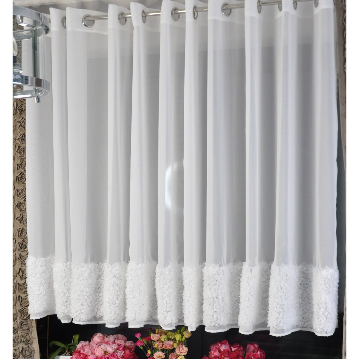 firana "lumiere 3d" z szyfonu biała | 400x160 przelotki