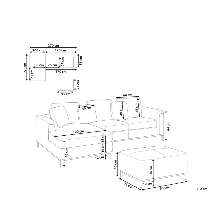 Narożnik z otomaną prawostronny szary OSLO
