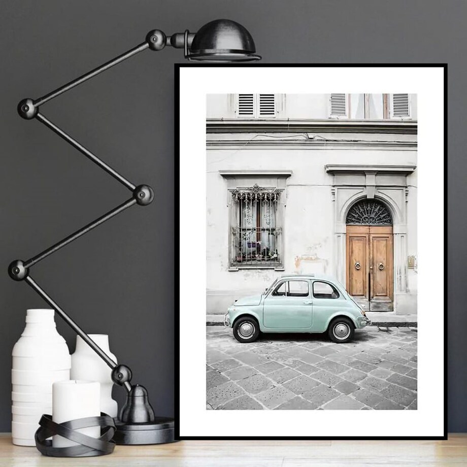 Poster Story, Plakat, Obraz - Miętowe Włoskie Auto, wymiary 21 x 30 cm