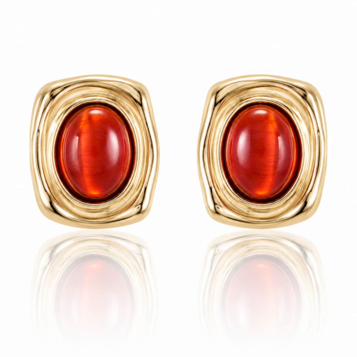 Kolczyki ze stali szlachetnej pozłacane 14k złotem, eleganckie czerwone kamień KST3610CZE