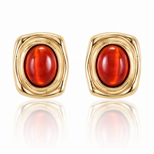 Kolczyki ze stali szlachetnej pozłacane 14k złotem, eleganckie czerwone kamień KST3610CZE