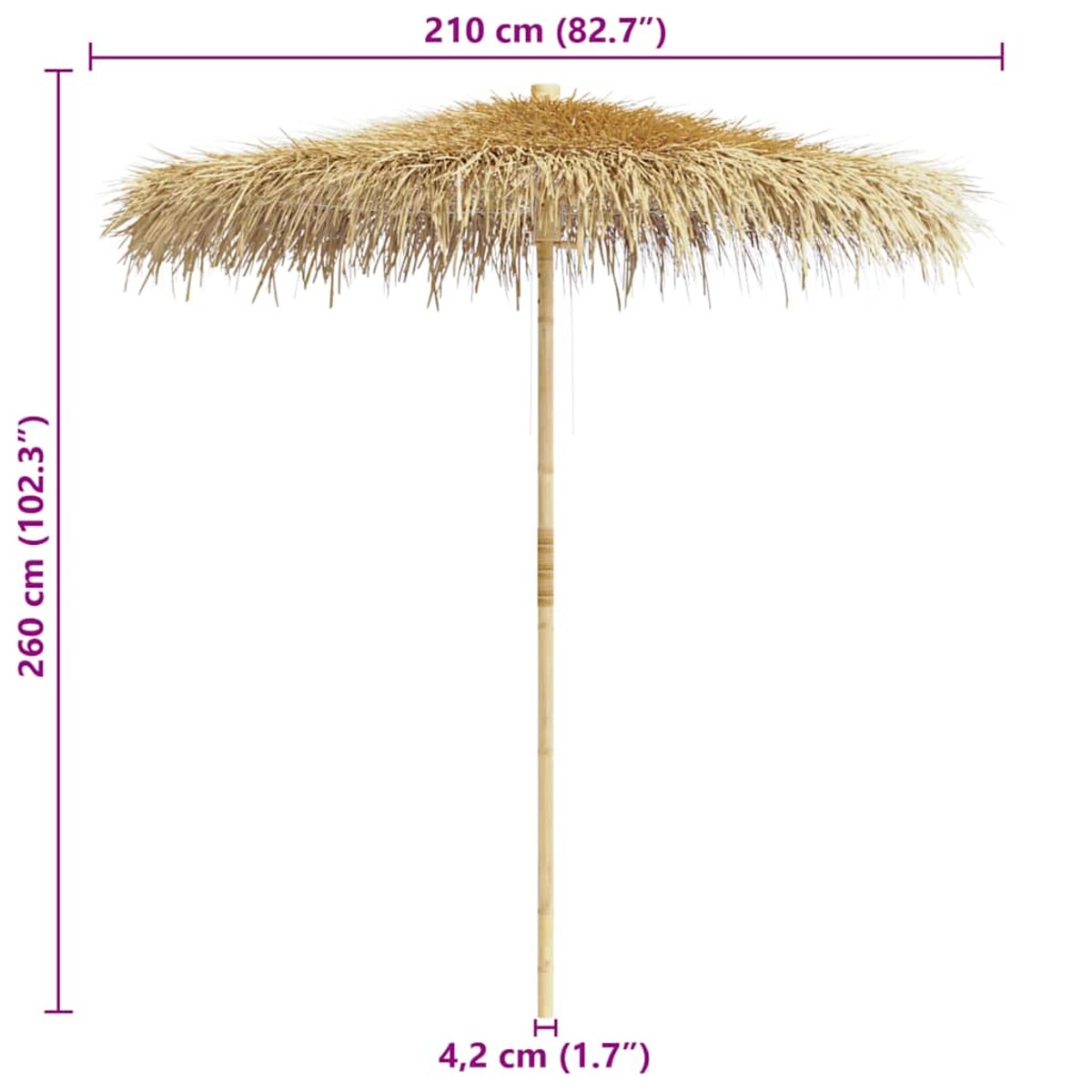 vidaXL Parasol bambusowy z pokryciem z liści bananowca, 210 cm