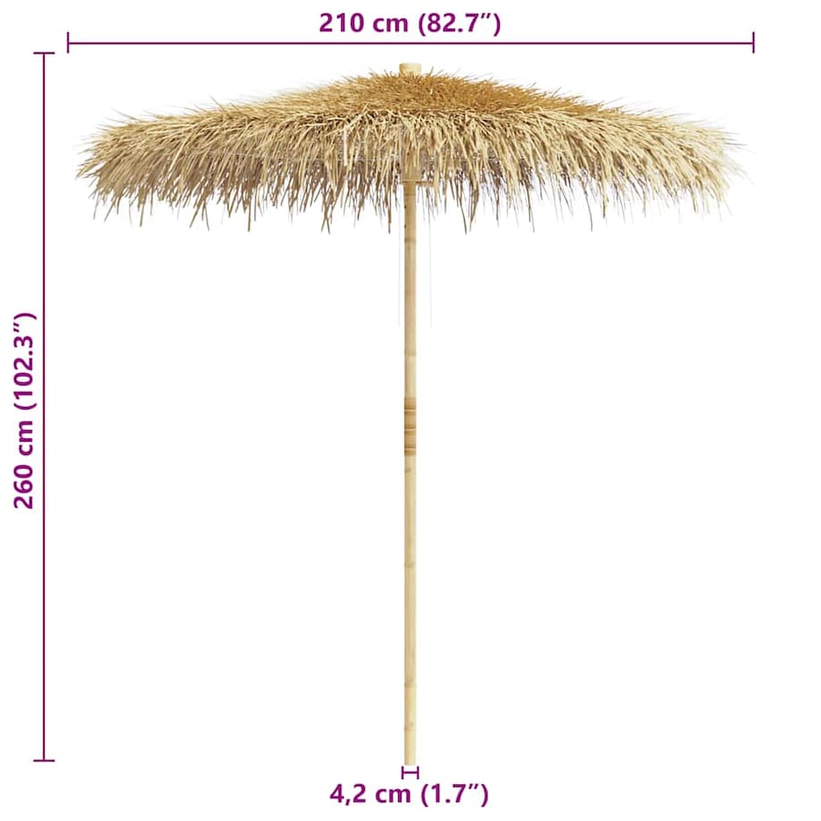 vidaXL Parasol bambusowy z pokryciem z liści bananowca, 210 cm