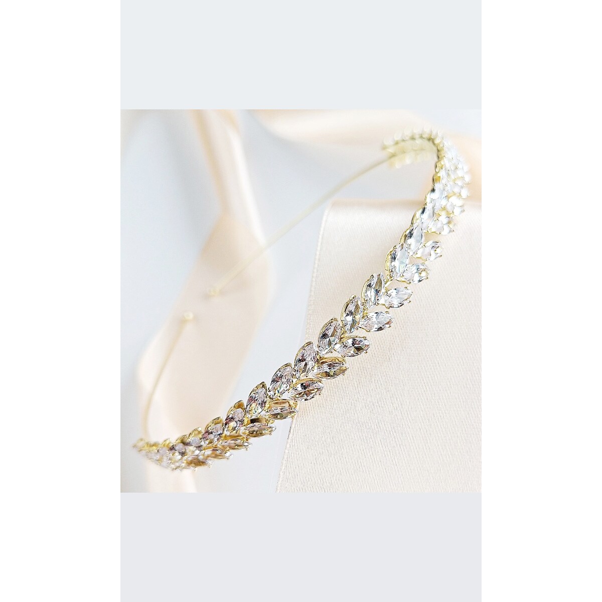 Ozdoba na włosy złota opaska ślubna ELEGANCKA strojna biżuteryjna kryształy