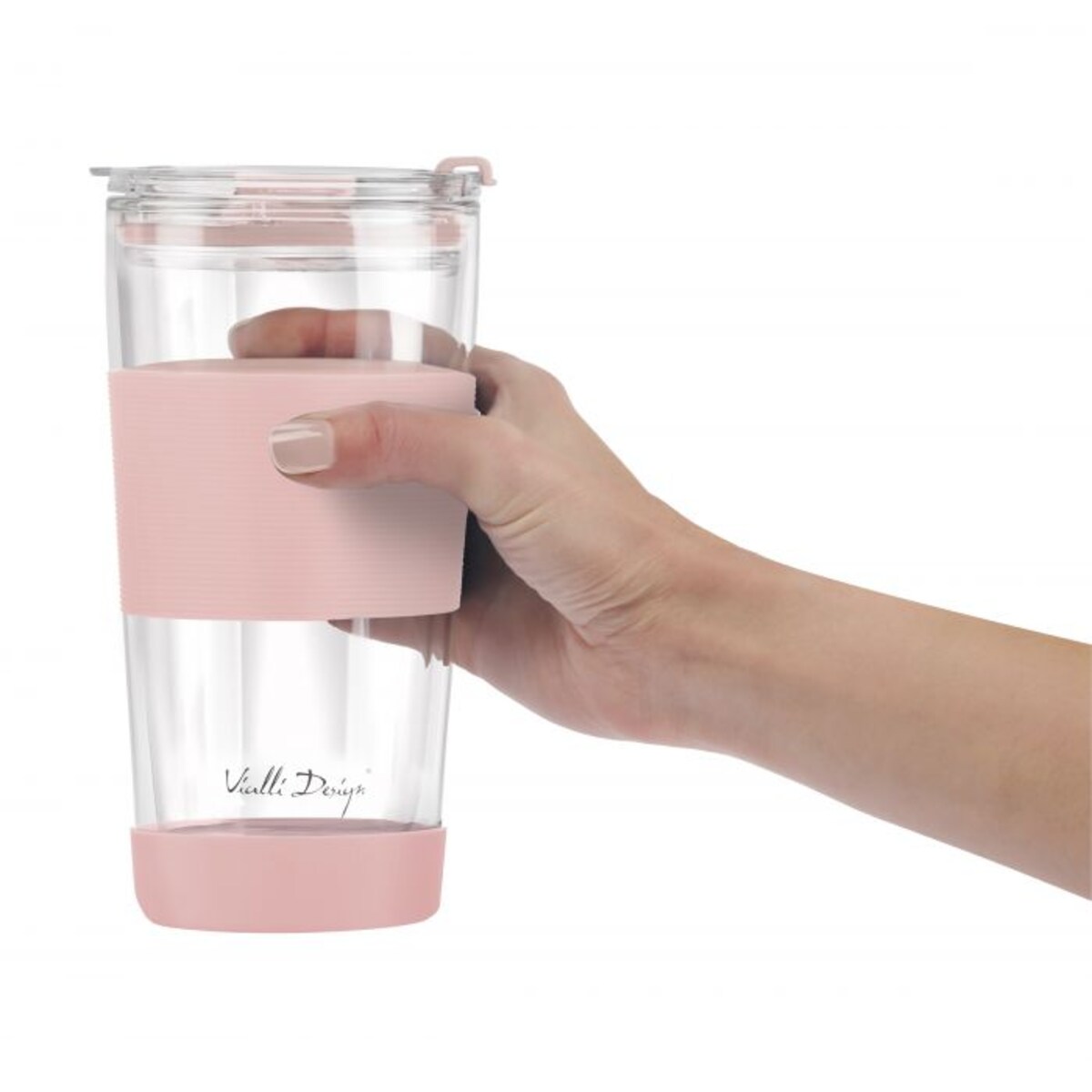 Kubek termiczny szklany ze słomką 600 ml różowy Fuori 30411