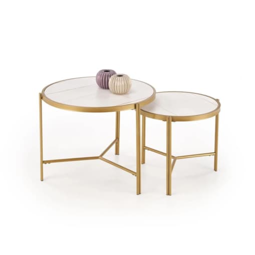 Zestaw 2 stolików FATIMA biały marmur/złoty