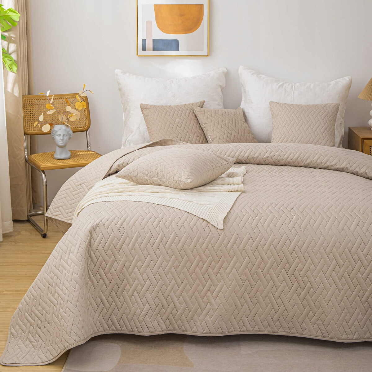 Narzuta na Łóżko 140 x 200 Pikowana Dash Beż Dwustronna Jednokolorowa