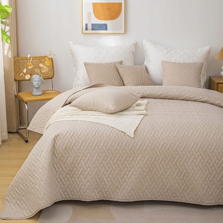 Narzuta na Łóżko 140 x 200 Pikowana Dash Beż Dwustronna Jednokolorowa