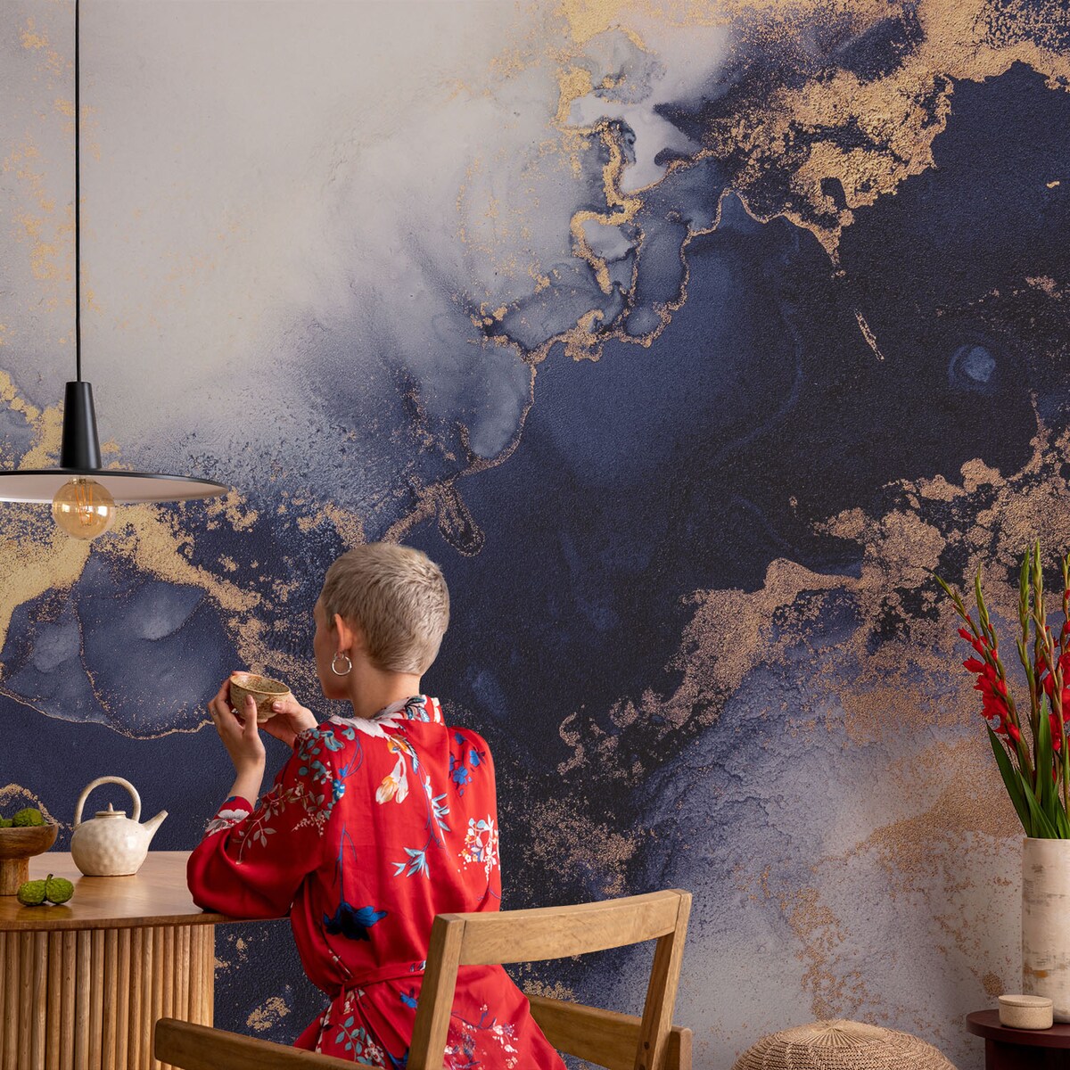 Fototapeta samoprzylepna 250x250 cm - Granatowe fale, tapeta ścienna granatowa