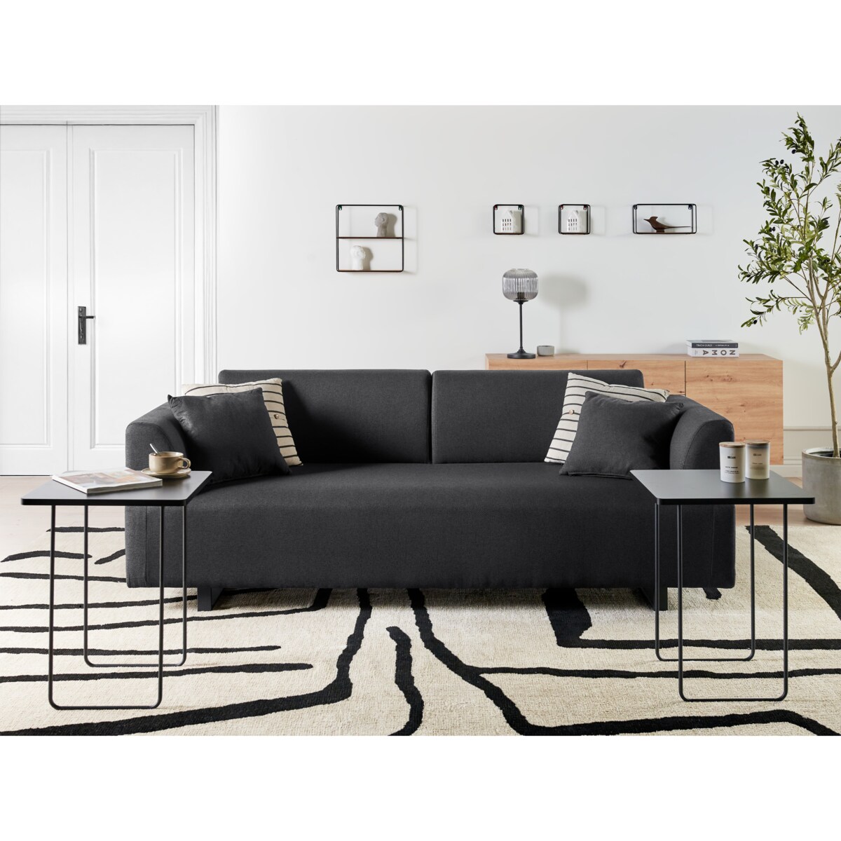 Sofa ze stolikami czarna SOKNA