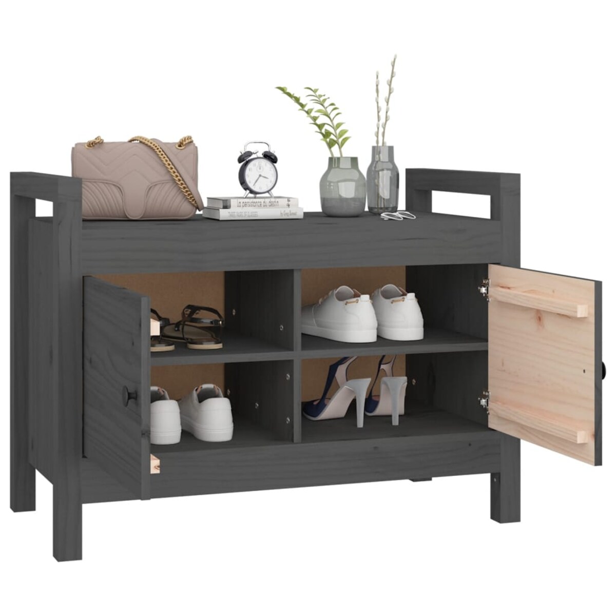 vidaXL Ławka do przedpokoju, szary, 80x40x60 cm, lite drewno sosnowe