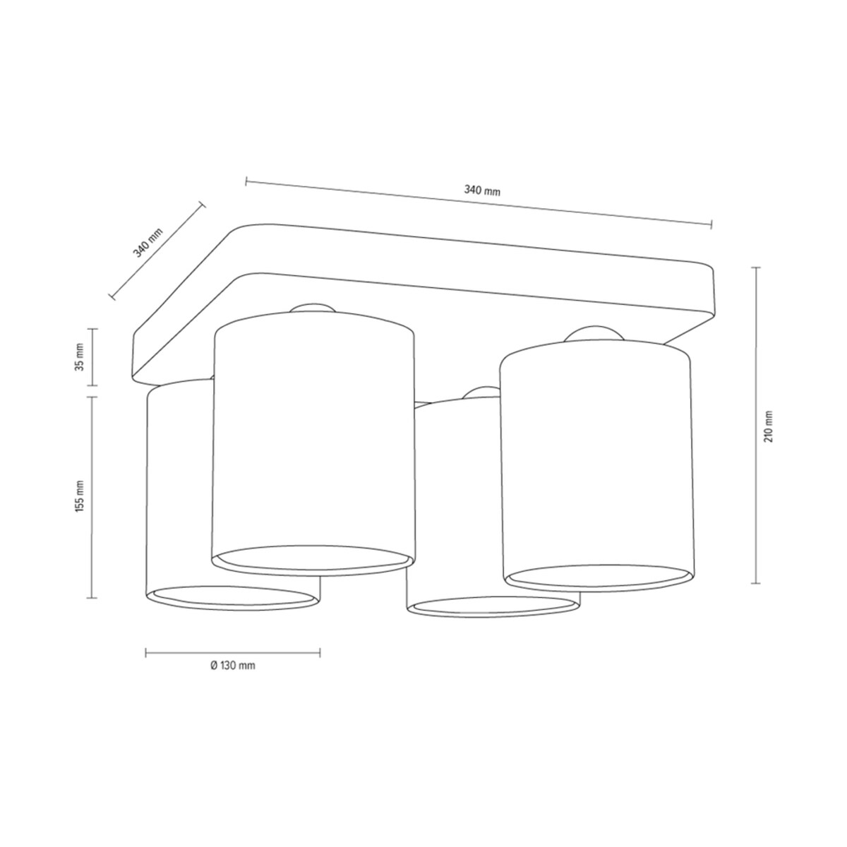 Lampa Sufitowa BRITOP Lighting 4xE27 Max.25W Klasyczny Szary Beton z Białą Tkaniną, Polski Producent, 1 szt.