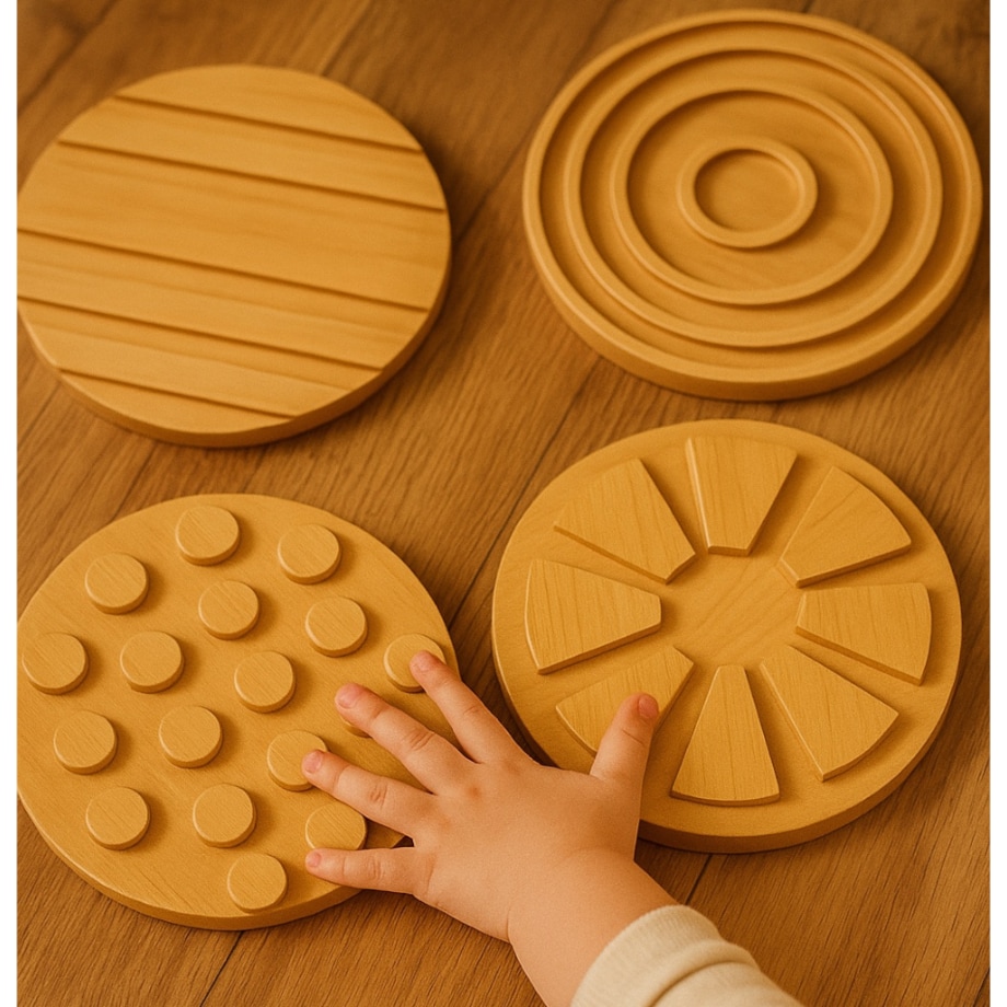 4x dyski Montessori sensoryczne DUŻE 30 cm terapeutyczne drewniane drewno