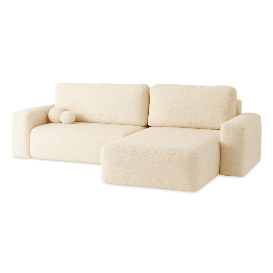 Narożnik Prawy ILO z funkcją spania i pojemnikiem na pościel, śmietankowy