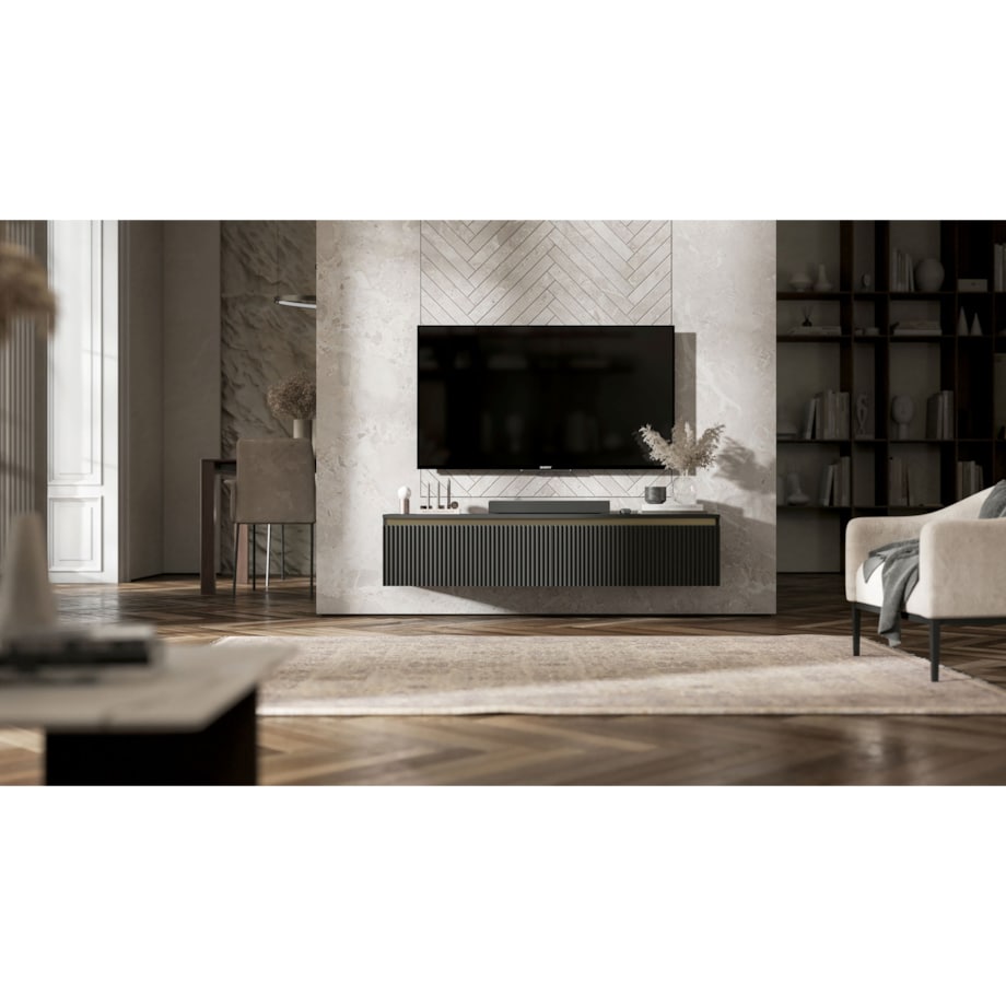 Nowoczesna Wisząca Szafka RTV Glamour Komoda RTV Czarny Mat 140 cm