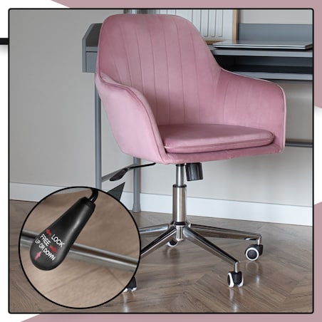 Krzesło biurowe fotel obrotowy welurowy regulowany różowy