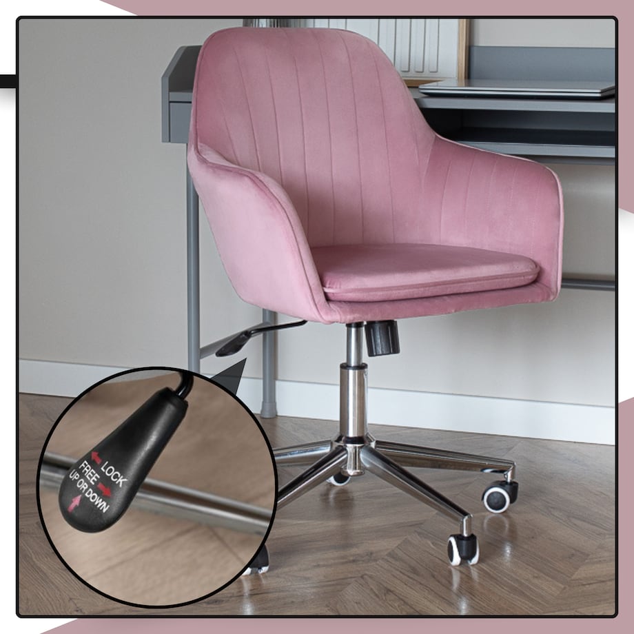 Krzesło biurowe fotel obrotowy welurowy regulowany różowy