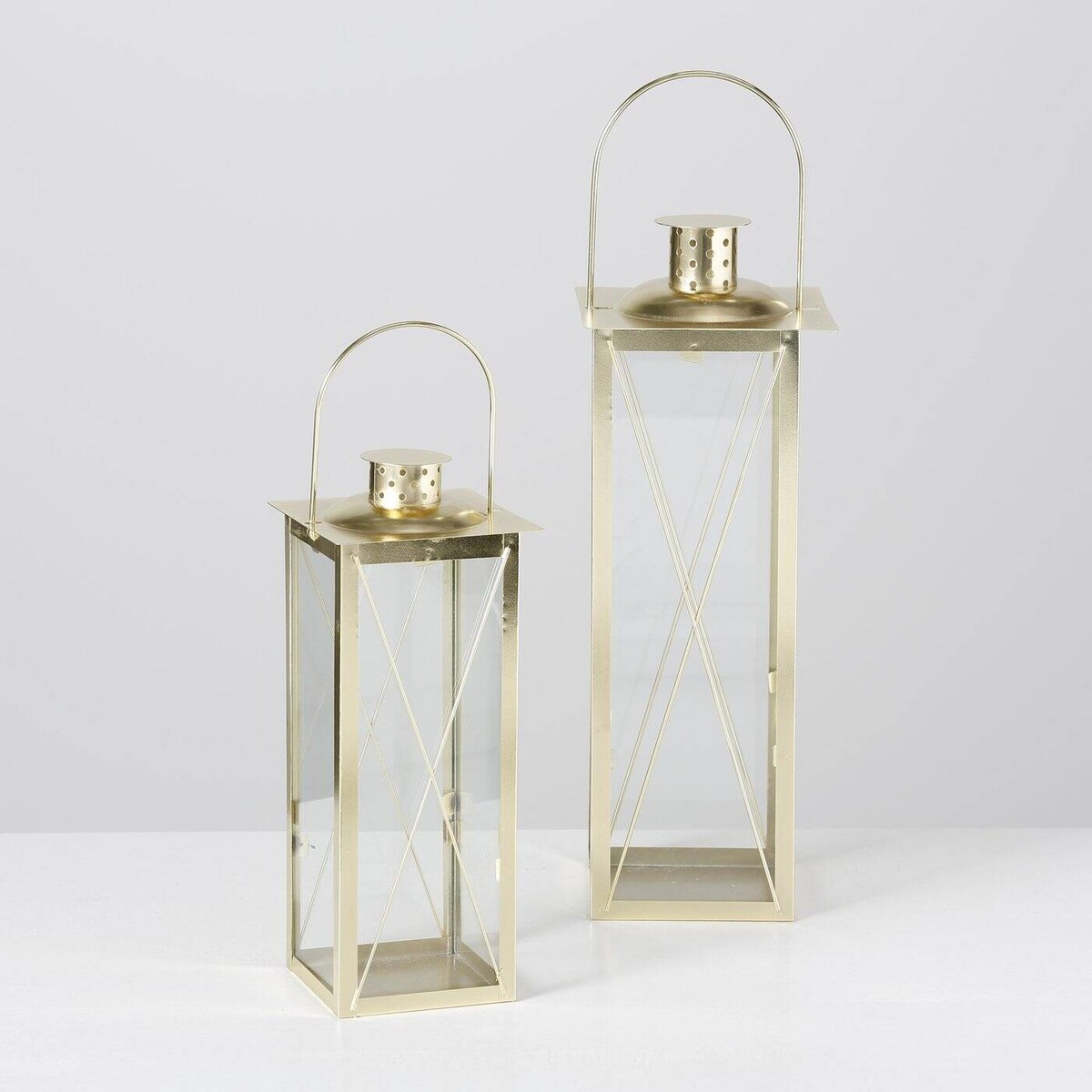 Złote lampiony FAROL, 2 metalowe latarenki