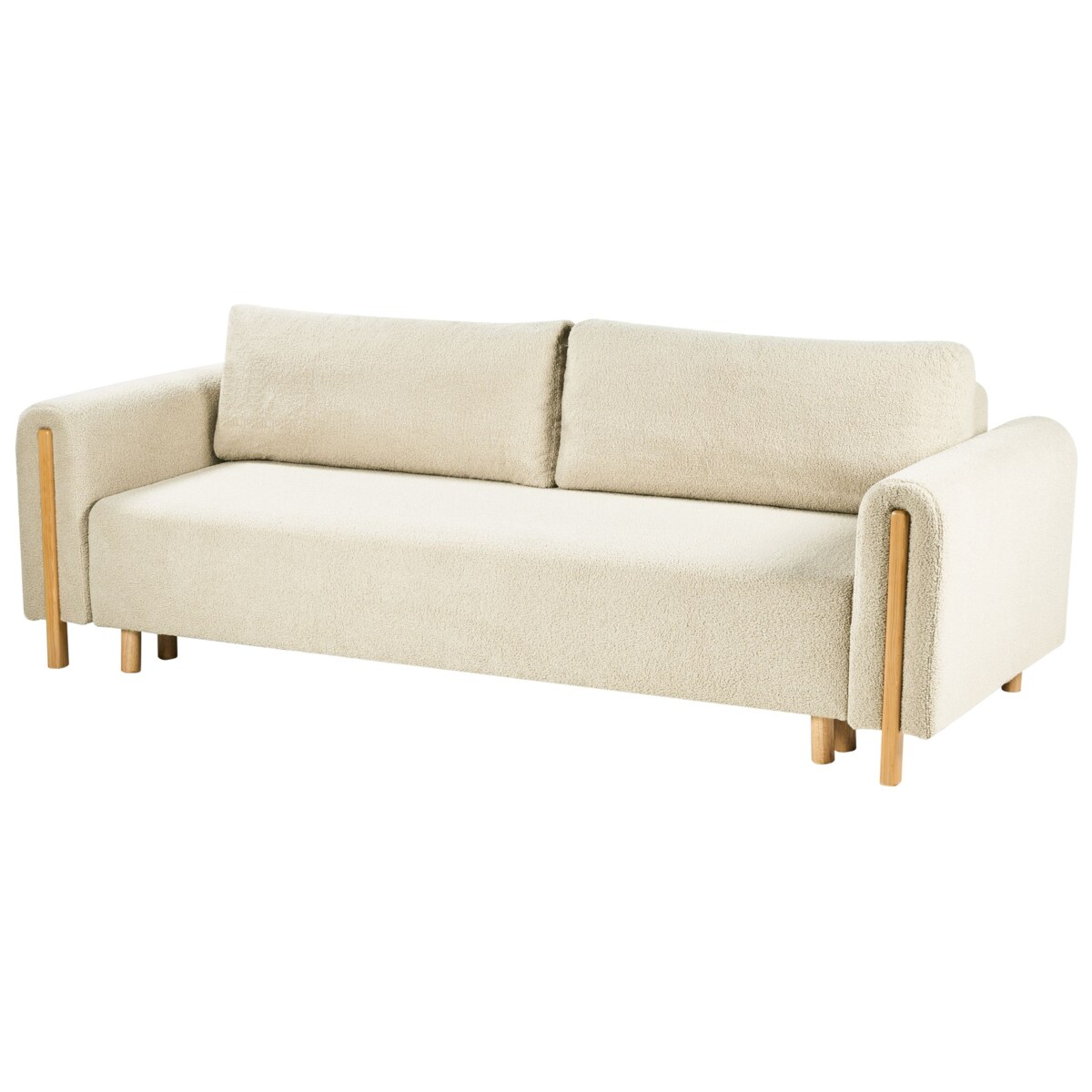 Sofa rozkładana dla 3 osób KVAM Boucle Złamana biel ze schowkiem