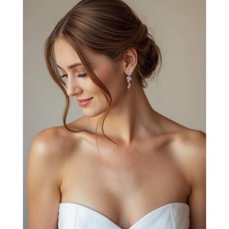 Kolczyki listki cyrkonie różowe złoto ŚLUBNE prezent wesele panieński