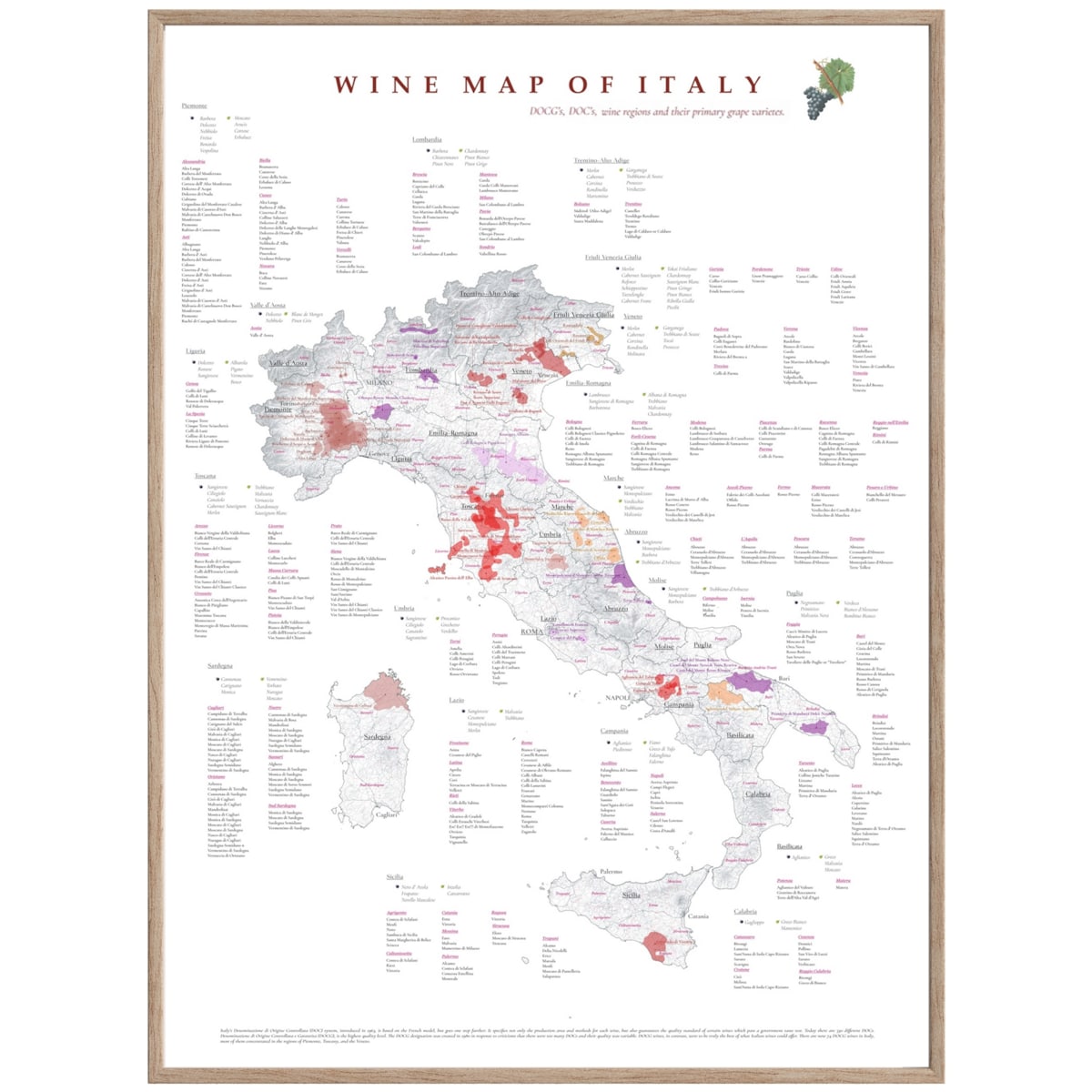 plakat WŁOCHY regiony winiarskie 50x70cm